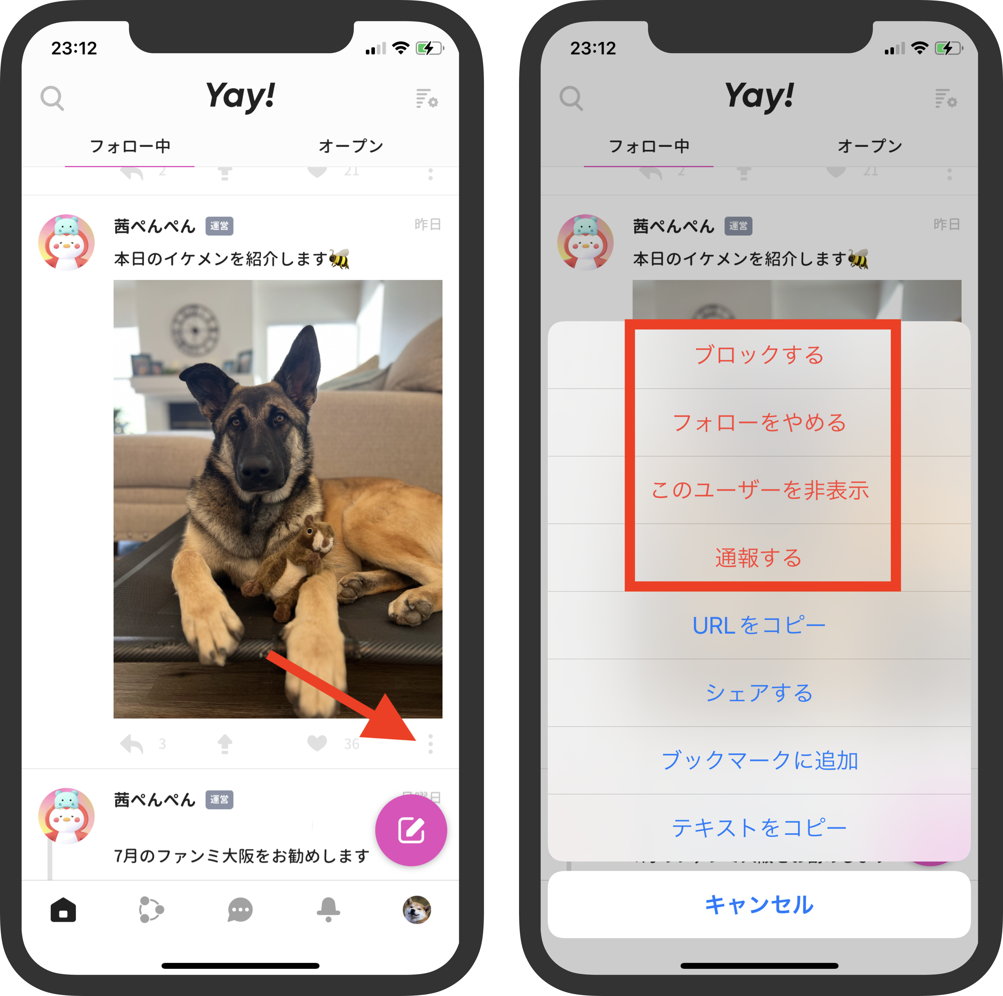 投稿からユーザーを対処する(ブロック・通報・フォロー解除等).png